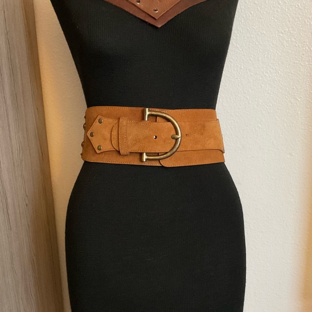 Vegan Leather/Suede Stretch Belt Brown